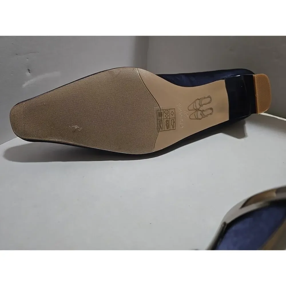 Metal Buckle Satin Low Heel (Lucia) C.Paravano Blue size women's 8 - Picture 9 of 14